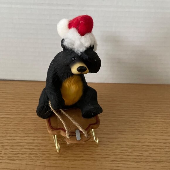 Vtg O’Well Bear Riding Sled w Barrel Fish Christmas Santa Hat Lodge Cabin Decor - Picture 2 of 10